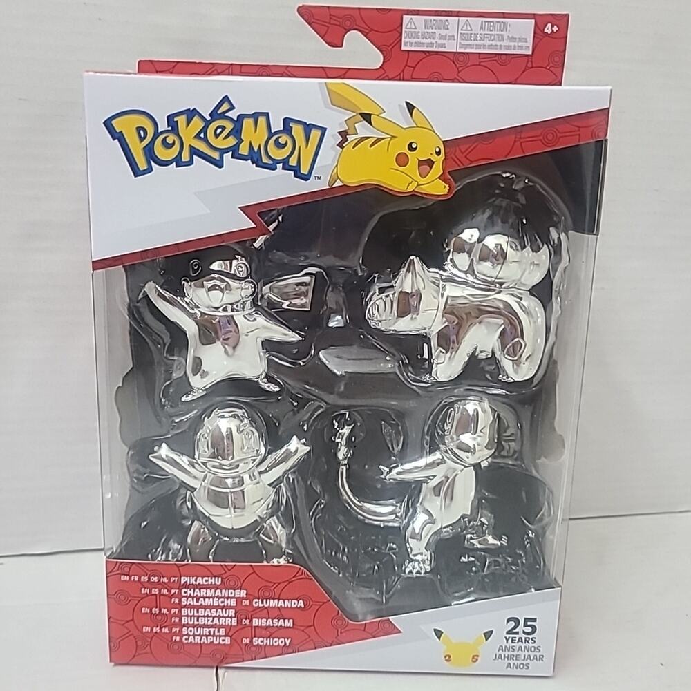 Pokemon 25th Anniversary Silver Figure 4-Pack Pikachu Charmander Bulbasaur